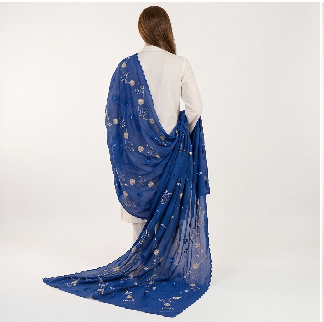 Swiss Voile Shawl – Scrolling Vine with Sequin Floral (view 5)