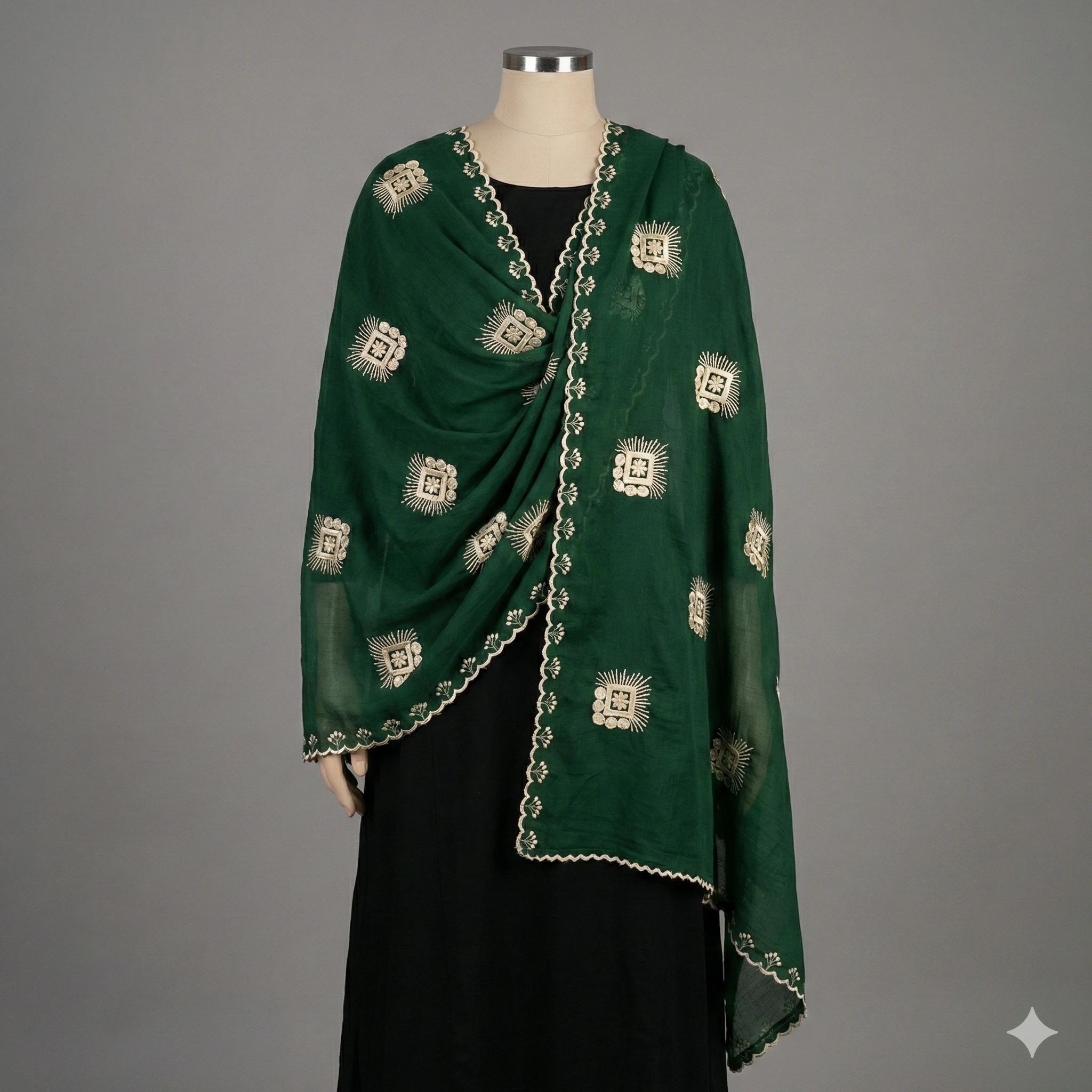 Chiffon Shawl – Geometric Border, Golden Thread (view 4)