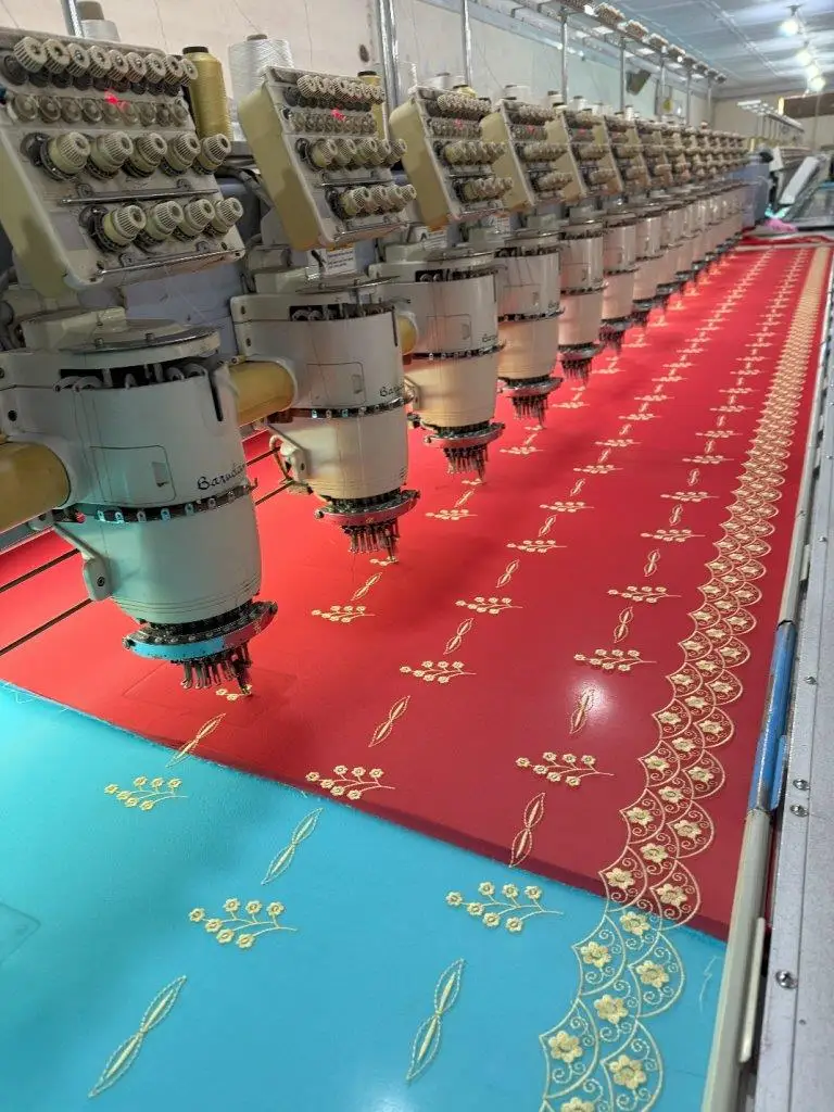 Multi-head embroidery production floor at Al-Haram Enterprises, Multan, Pakistan