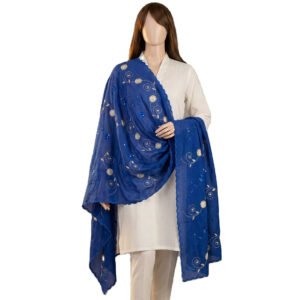 Swiss Voile Shawl – Cream Vine Floral with Sequin Accent