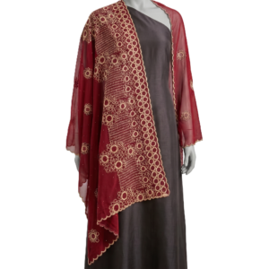 Chiffon Shawl – Red Floral, Long Hijab Cut (view 5)