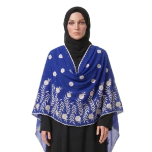 Chiffon Shawl – Floral Vine with Scalloped Edge, Stone Work