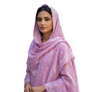 Swiss Voile Shawl – Eyelet Floral with Checkered Border