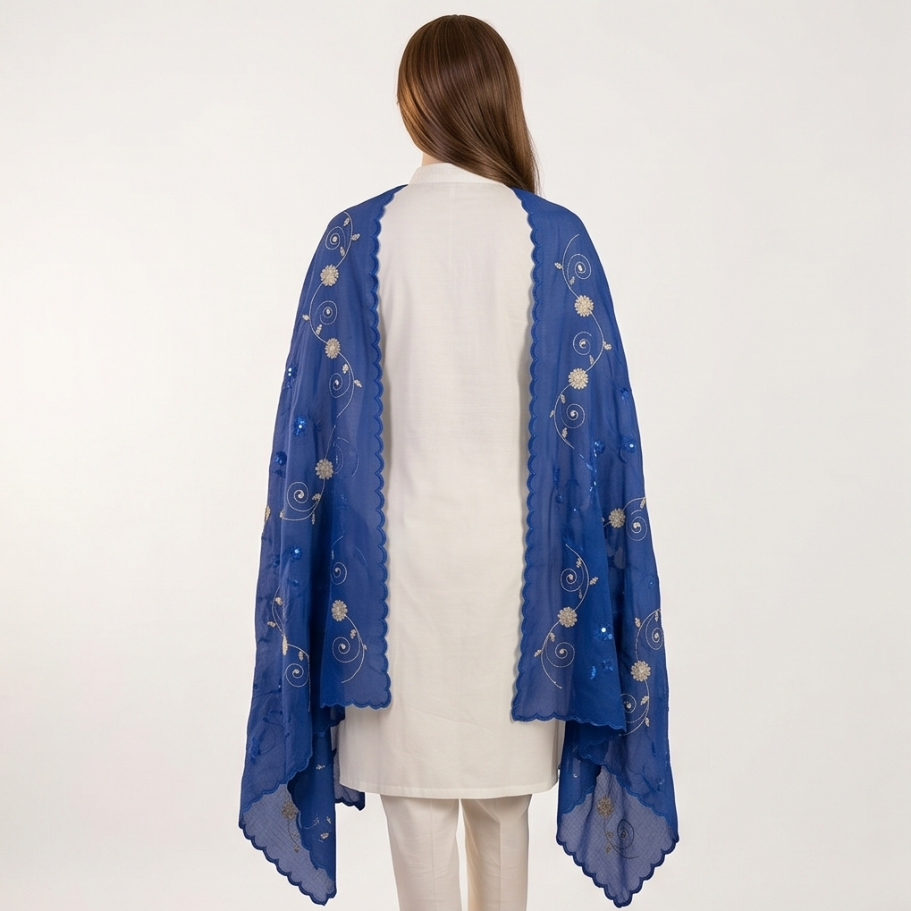 Swiss Voile Shawl – Scrolling Vine with Sequin Floral (view 4)