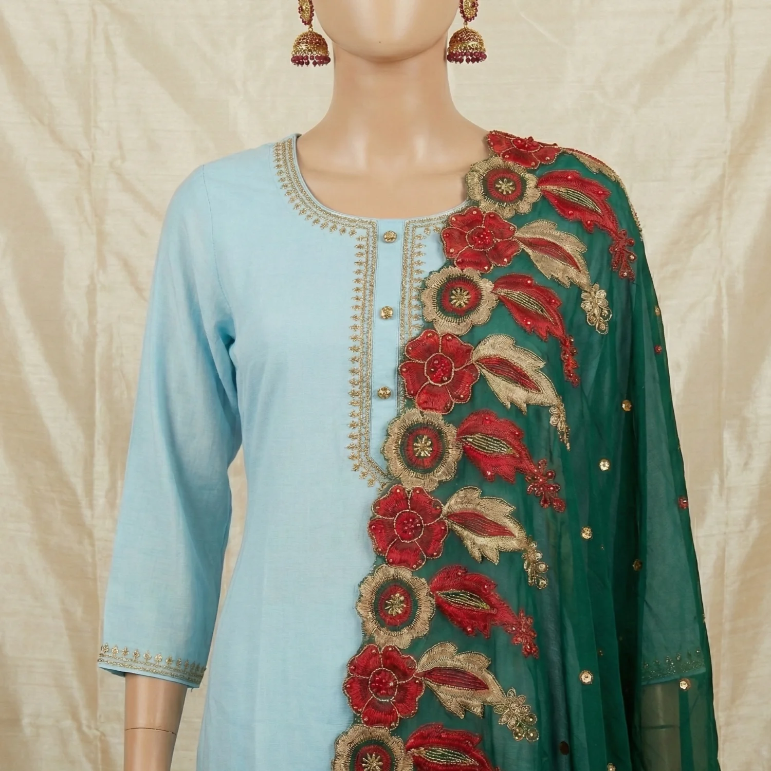 Chiffon Shawl – Floral with Sequin, Solid Ground (view 4)
