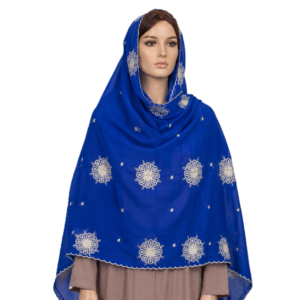 Swiss Voile Shawl – Blue Circular Medallion