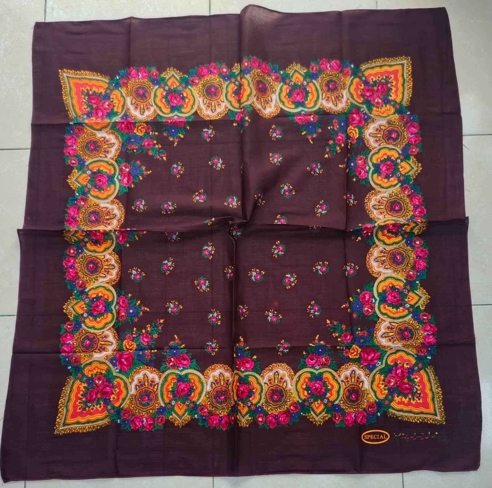 Floral Border Screen-Printed Square Scarf, 125 cm (view 2)