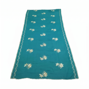 Swiss Voile Shawl – Floral with Gold Scalloped Border