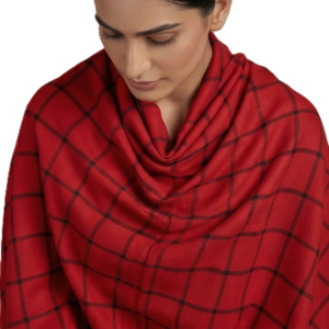 Windowpane Check Pashmina-Style Shawl