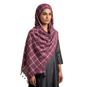 Checkered Plaid Gold Paisley Border Shawl