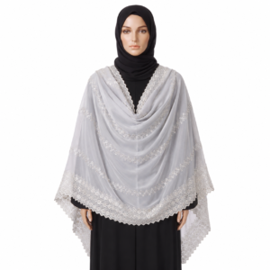 Swiss Voile Shawl – Floral with Stripe Border