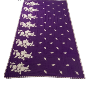 Swiss Voile Shawl – Golden Floral with Scalloped Border