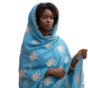 Swiss Voile Dupatta – Floral with Scalloped Lace Scroll Border