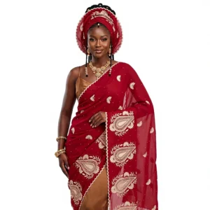 Embroidered Chiffon Shawl - Cream Teardrop Mango Motif