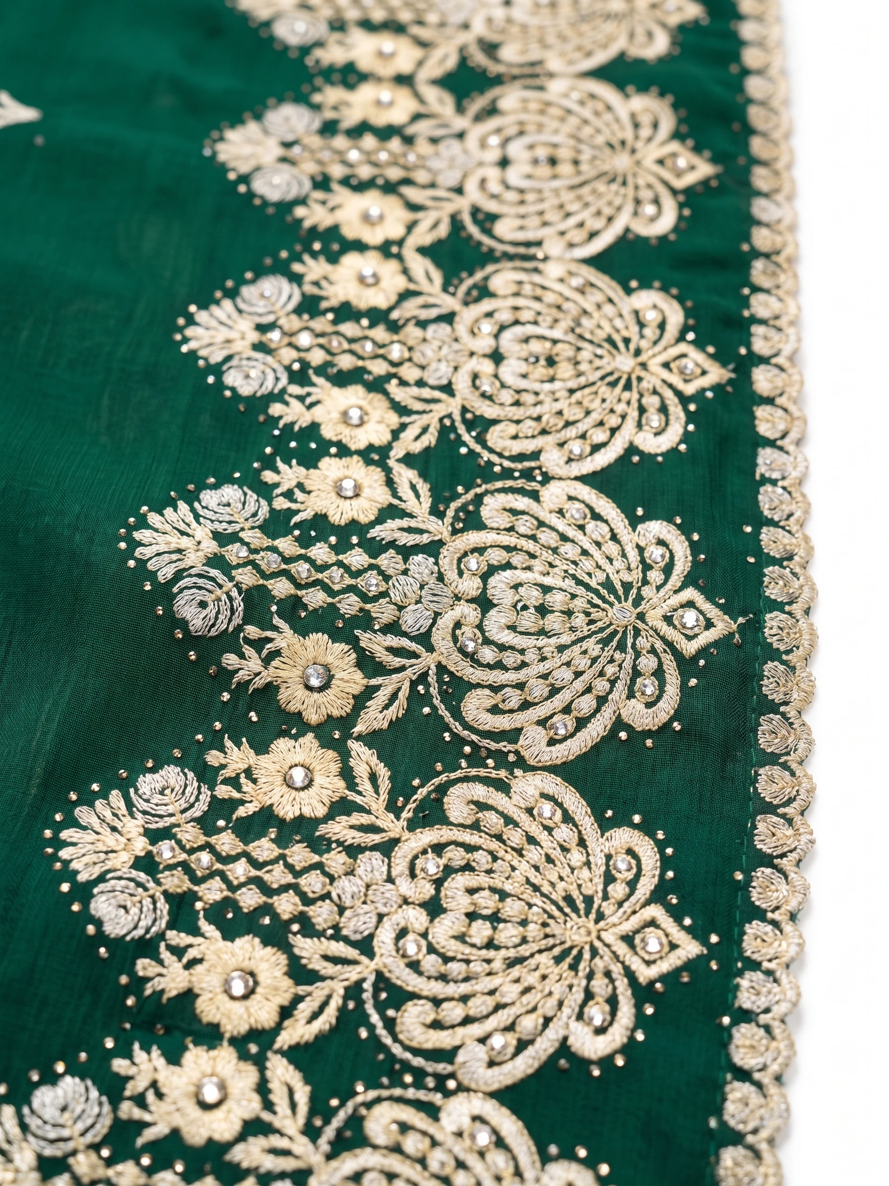 Embroidered Chiffon Shawl - Gold Shell Fan Lace Border - Image 2