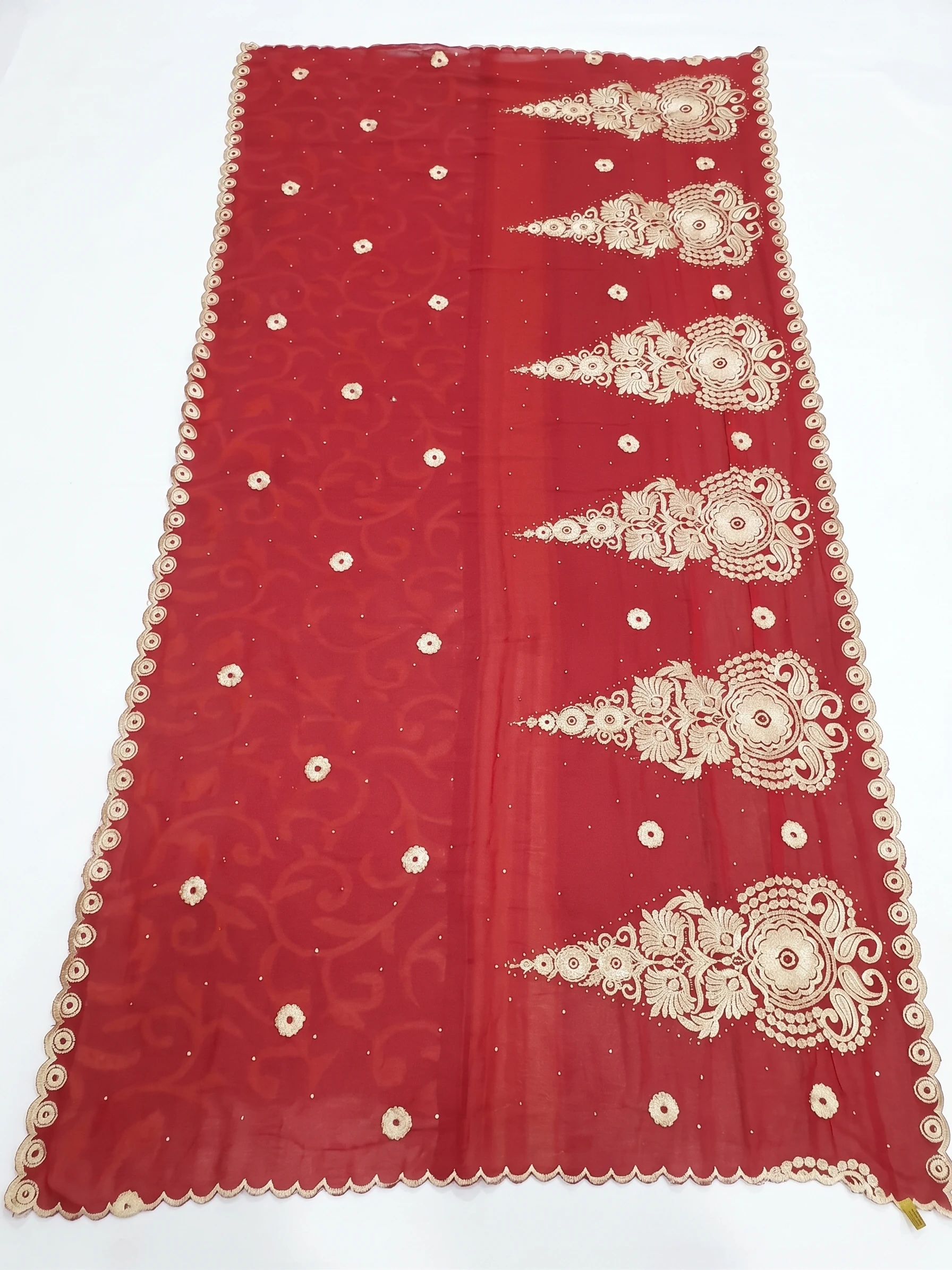 Embroidered Chiffon Shawl - Gold Medallion Flower Scroll Ring - Image 3