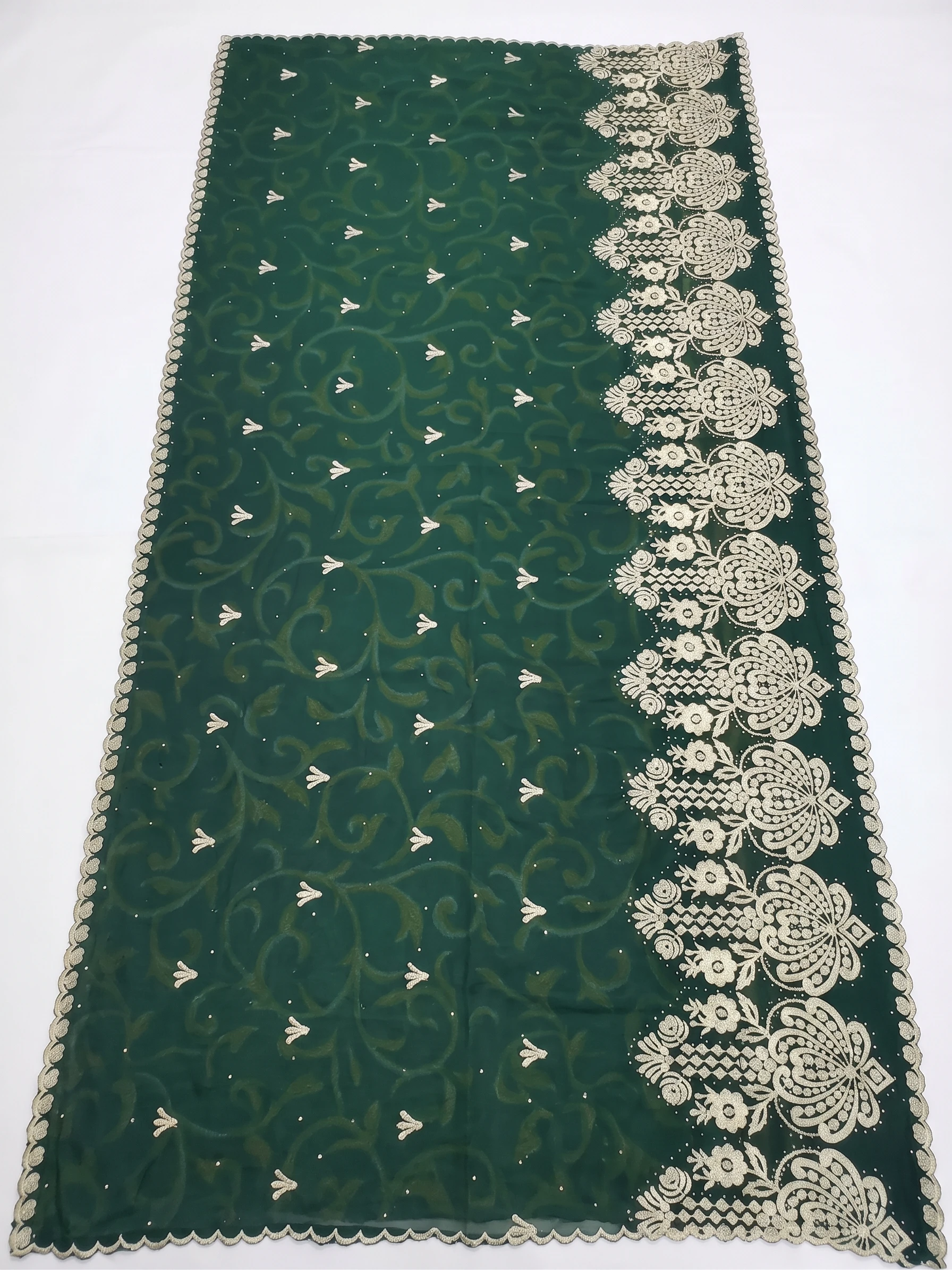 Embroidered Chiffon Shawl - Gold Shell Fan Lace Border - Image 3