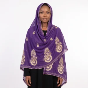 Embroidered Chiffon Shawl - Gold Thread Paisley