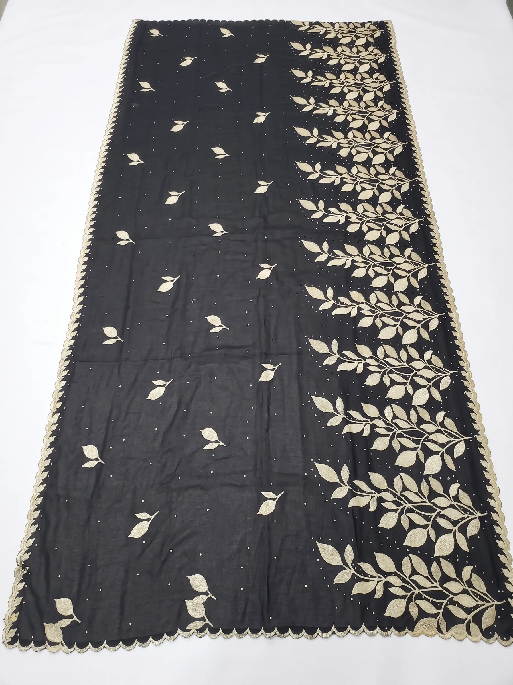 Embroidered Chiffon Shawl - Gold Leaf Branch Vine - Image 3
